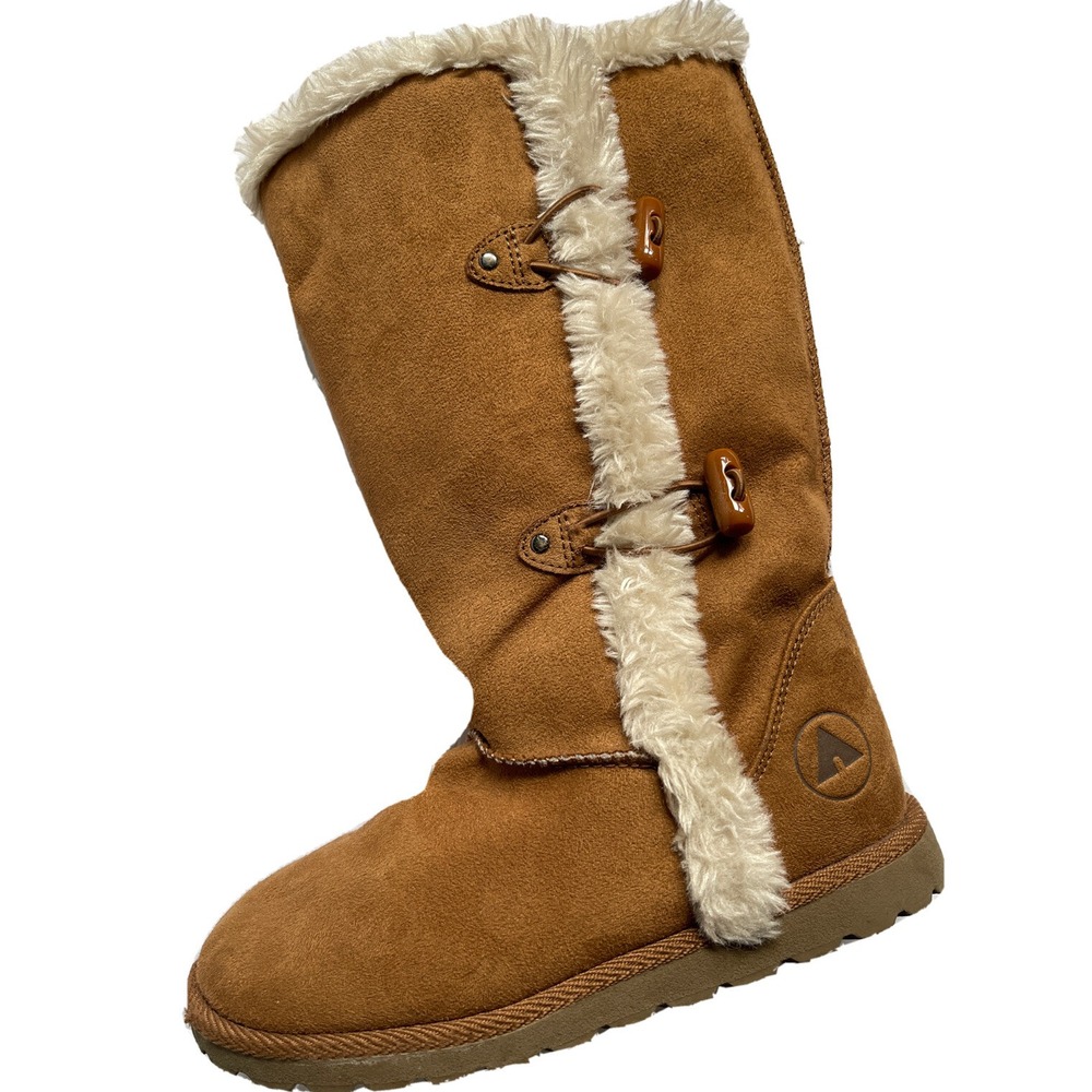 Airwalk Myra Winter Boots Girls Size 2 Brown Faux Suede Fur Lined Toggle Kids EU